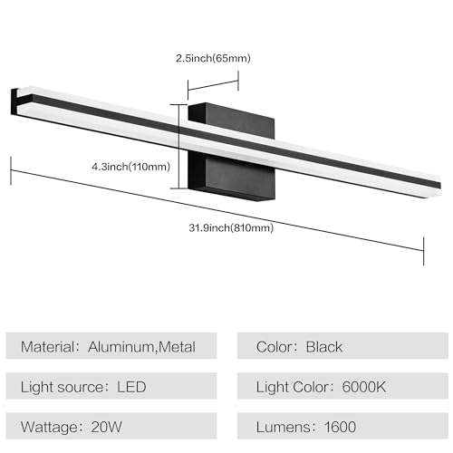 Image of SOLFART Bathroom Vanity Light Matte Black 32 Inch LED Lights for Bathroom 6000K Wall Light Fixtures ND