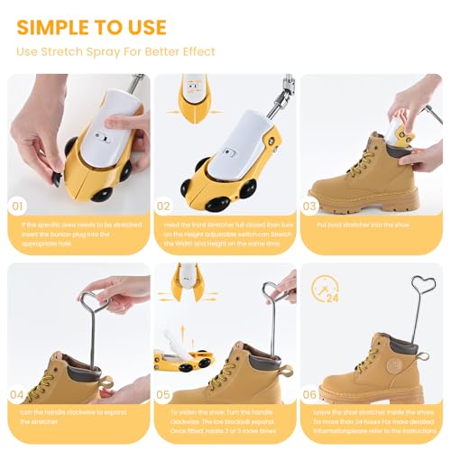 JJDPARTS Boot Stretcher Women, Shoe Stretcher for Boots Adjustable Boot Wide Feet, Shoe Trees Unisex for Women Men (Yellow(for Women's Boots Size 8-14, Men's 7-13) — view 6