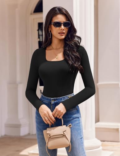 Ekouaer Square Neck Tops for Women Long Sleeve Shirts Y2k Fitted Undershirt - image 3