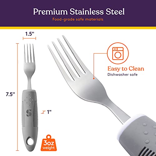 Special Supplies Adaptive Utensils (5-Piece Kitchen Set) Wide, Non-Weighted, Non-Slip Handles for Hand Tremors, Arthritis, Parkinson’s or Elderly Use (Grey) - Image 3