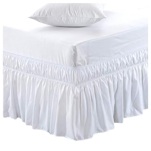 MEILA Bed Skirt Three Fabric Sides Elastic Wrap Around Dust Ruffled Solid Bed Skirts Easy On/Easy Off 16 Inch Tailored Drop, White, Queen/King