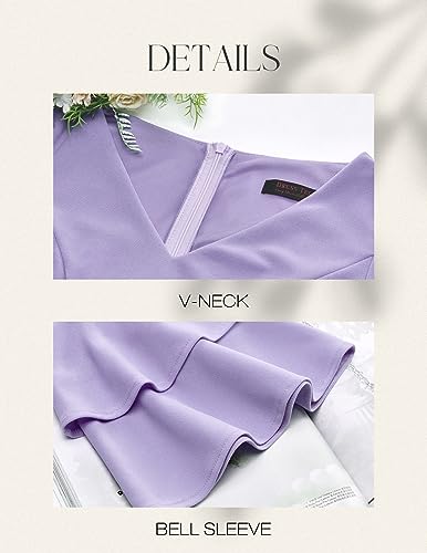 Image of DRESSTELLS Women's Cocktail Dress Summer Wedding Guest Party Vintage 3 /4 Bell Sleeve V Neck A-Line Dress