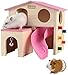 PINVNBY Hölzerner Hamsterhaus Kleintierversteck Kletterleiter Rutsche Hütte Spielspielzeug für Streifenhörnchen, Mäuse, Ratten, Igel (Rosa)