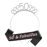 FAJA DE SATÉN DECORATIVA--- Además de la tiara de 50 año, este paquete cuenta con 1pcs banda de satén con letras inglesas también, con esta banda, todos loa invitados sabrán lo que el protagonista es usted.