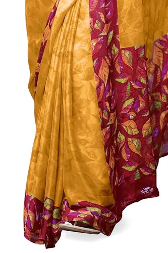 Image of MIRCHI FASHION Saree for Woman Chiffon Geometric and Leaf Printed | Lightweight Daily Regular Use Comfortable Women's Sari with Blouse Piece (Available in 15 Designs)