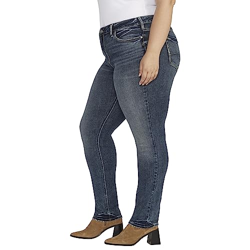 Silver Jeans Co. Women's Plus Size Suki Mid Rise Curvy Fit Straight Leg Jeans, Med Wash ECF3852