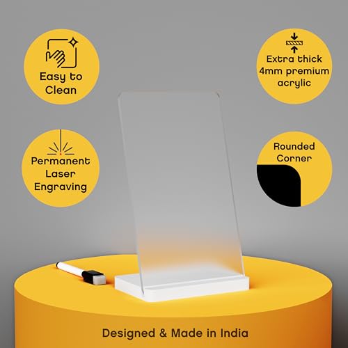 Image of 3 Lines to Do List Acrylic Board for Desk (12X8 CM)| Best Planner & Organiser | White Acrylic Base | with Marker & Cleaning Fabric | Blank Translucent Planner | Small Size