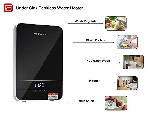 Electric Tankless Water Heater, ECOTOUCH 6.5KW 240V Smart Mini Water Heater Self-Modulating Showering Instant Hot Water Heater ECO65 Black - Thumbnail 7