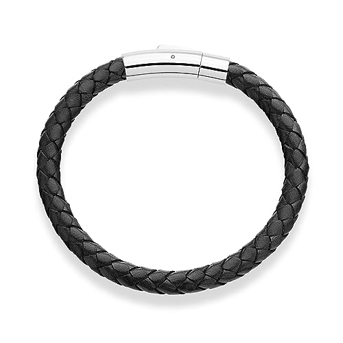 Miabella Genuine Italian Braided Leather Bracelet for Men, Stainless Steel Clasp, Made in Italy2