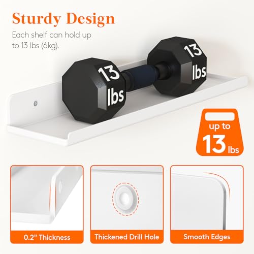 Image of Lifewit Acrylic Floating Shelves for Wall 14 inch White, 6 Pack | Wall Mounted Display Shelf for Figure, Car, Art, Book, Perfume Organizer for Bedroom, Living Room, Nursery Decor