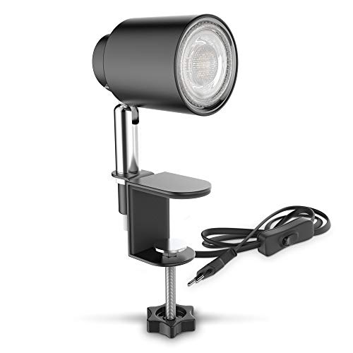 B.K.Licht - Lampe à pince LED - Lampe de table avec ampoule 5W GU10 - Lampe de lecture - noir 14,6 cm