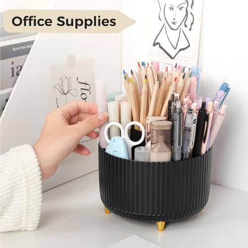 Image of SKYDUE 2 Pack Pen Holder, 360 Degree Rotating Pencil Holder for Desk Organizer, Rotating Desktop Pen Organizer with 5 Slots, Office Supplies, Pencil Cup for Office, School, Home
