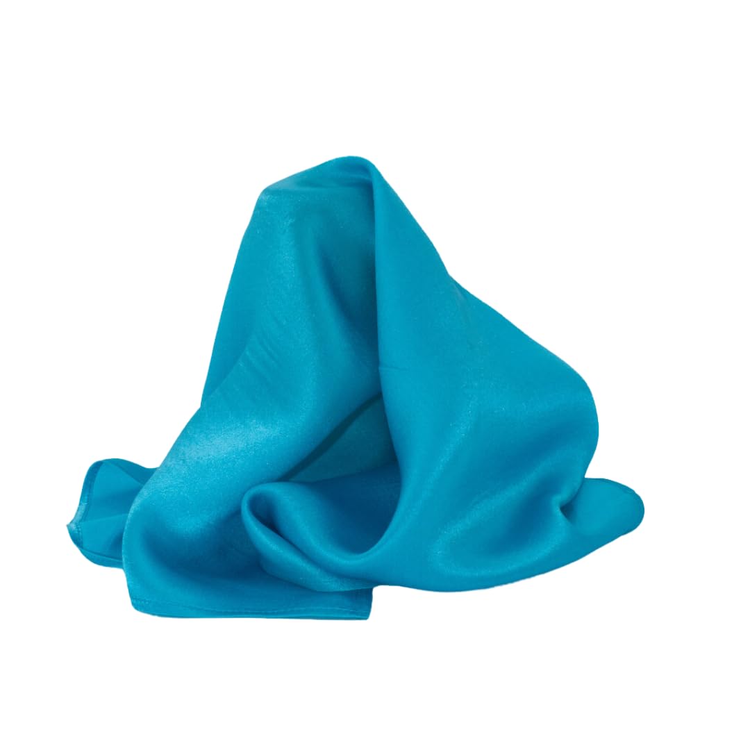Royal Silk Turquoise Blue Creamy Satin Silk Handkerchief – 100% Silk - Large 16