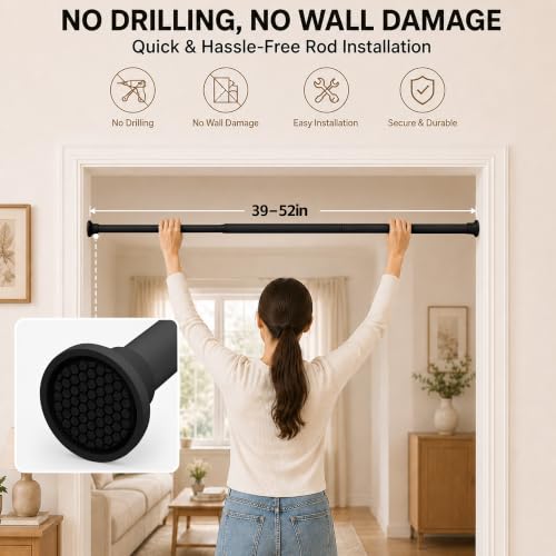 Image of AJAZZ Blackout Accordion Door with Curtain Rods 39-52 in Length, Invisible Folding Doors Interior Magnetic Door Curtain for Bedroom Doorway Curtain Set, 1 Panel, W55 x L80 in, Black