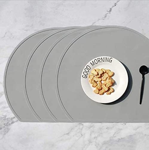 Image of Set of 4 Thick Silicone Placemats, Washable Place Mats for Dining Table, Non-Slip Table Mats, Heat-Resistant Placemats, Stain Resistant Anti-Skid Placemats (Gray)