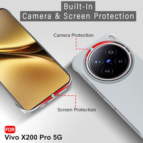 Image of TheGiftKart Hybrid Ultimate Slim Back Case Cover for Vivo X200 Pro 5G | Lightweight Profile | Hard Back Cover for Vivo X200 Pro (PC & TPU, Metal Camera Ring, Leather Texture Finish, Grey)