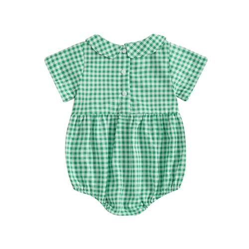 Infant Boy Smocked Pumpkin Romper Embroidery Babydoll Collar Short Sleeve Gingham Bodysuit Baby Halloween Clothes3
