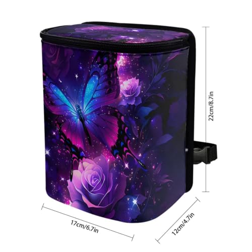 Image of Butterfly Rose Trash Bag with Lid Storage Bag Proof Organizer with Adjustable Straps for Men and Women Universal for SUVs, Trucks