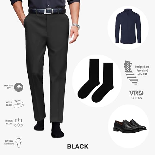 VRD Bamboo Mens Dress Socks for Men, 5-Pack, Black Crew Length Mid-Calf Socks, Mens Shoe Size 8-133