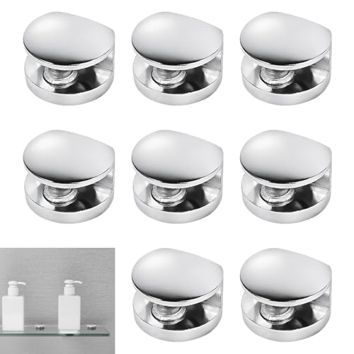 8 Pcs Glass Shelf Brackets, Glass Clamp Shelf Supports, Adjustable Zinc Alloy Glass Clamps, Wall Mounted Metal Glass Shelves Supports for 5-8 MM Thick, Ideal for Bathroom, Display Shelves & Bookcases