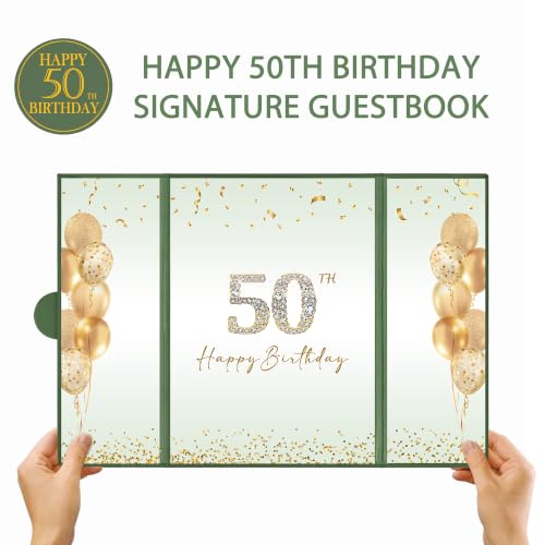 Image of DARUNAXY Green & Gold Happy 50th Birthday Alternative Signature Guest Book