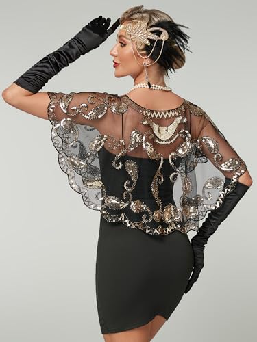 1920s Shawl Wraps Sequin Beaded Evening Cape Bridal Shawl Bolero Flapper Cover Up3