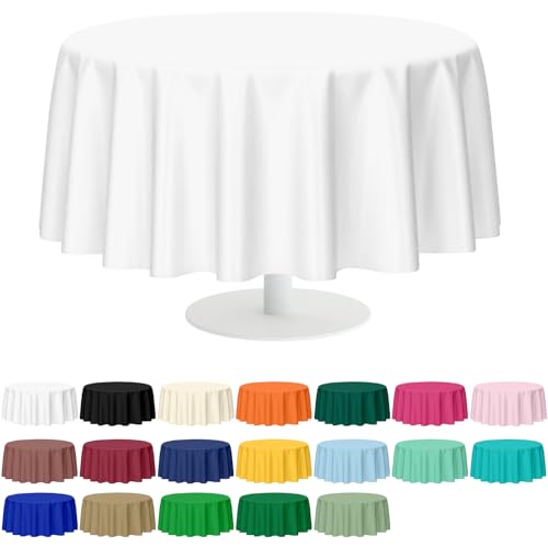 Mulbozy 2 Pcs White Round Plastic Tablecloth Disposable,84 inch