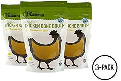 USDA Certified Organic Chicken Bone Broth by The Flavor Chef | 3 Pack - 24 Ounces Per Pack | Frozen Fresh, High Gelatin and Collagen, Paleo Friendly
