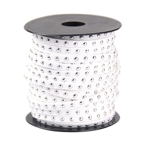 Gitohoni Cordón de Ante Sintético con Tachuelas, 20 Yardas, 0,20 Pulgadas, Hilo de Microfibra para Coser, Abalorios, Decoración de Vestidos Y Pulseras, Blanco Plateado