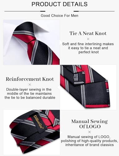 Image of DiBanGu Mens Striped Tie Silk Woven Necktie and Pocket Square Cufflinks Tie Clip Set Wedding Business Formal Gift Tie for Men