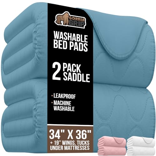 Image of GORILLA GRIP Washable Reusable Underpads, 34x36+19in Wings, 2 Pack Blue