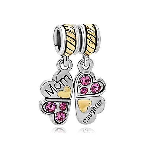 Heart of Charms Mom Mother Daughter Charms Love Heart Charm 2 Parts Beads For Snake Chain Bracelets (Style-3)