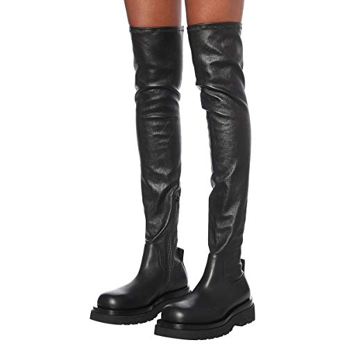 Fsj Women Fashion Flats Over The Knee Boots Thigh High Long Booties Stretch Platform Leather Round Closed Toe Side Zipper Fall Winter Shoes For Ladies Girls Party Club Dress Size 15 Black #TOP3