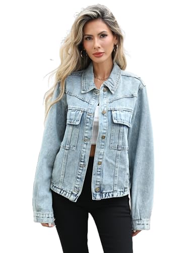 Unilexi Womens Basic Long Sleeve Denim Jackets Trendy Button Down Jean Jacket Casual Trucker Jackets With Pockets4