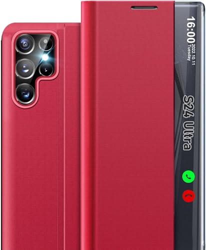 Coque rigide haut de gamme Galaxy S24 Ultra rouge ultra fine avec béquille épurée
