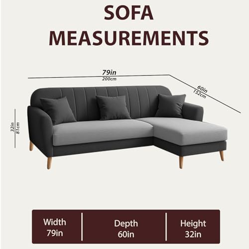 Image of Atticus RHS 4 Seater L Shape Sofa Set for Living Room (Grey Black Fabric) Premium Fabric Sofa Set