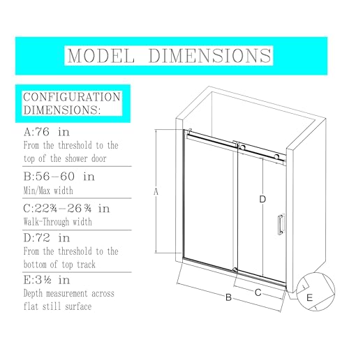 Image of Findepot 56-60 inch W x 76 inch H Frameless Single Sliding Glass Shower Doors Soft-Close with Buffer, Reversible Installation and 3 /8 inch(10mm) ANSI Clear Tempered Glass, Matte Black