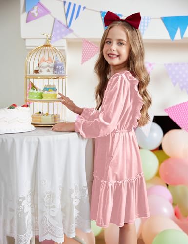 Arshiner Girls Dress Long Sleeve Velvet Casual Dress with Pockets 5-14 Years3