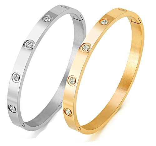 A D. ALLEN & DANMI. AD Jewelry 18 K Gold Plated Love Bangle Bracelet Stone Stainless Steel Bangle for Women