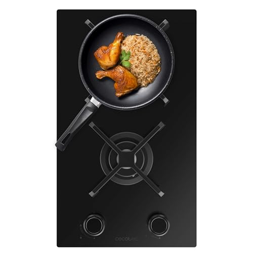 Cecotec Placa de Gas 2 Fuegos Bolero Squad G 2400S Nano Glass. 5.2kW, Nano Glass, Parrillas Hierro Fundido, Quemador WOK Triple Corona, Encendido Electrónico, Seguridad en Válvulas, Accesorio de Gas