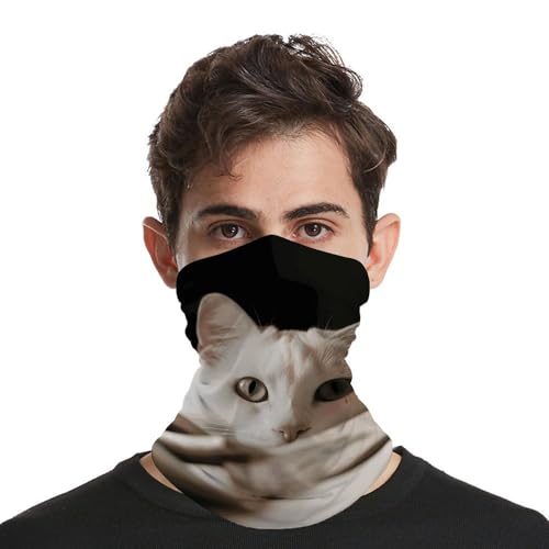 Neck Gaiter Wind-Proof Breathable Face Mask White Cat and Pile of Dollars Face Cover Sun Cooling Dustproof Mask Balaclava Bandana Headwear for Women Men Hiking Fishing miniatura 3