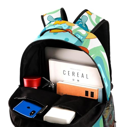 Sac à dos pour ordinateur portable Fish Ocean multicolore et décontracté pour école - 4