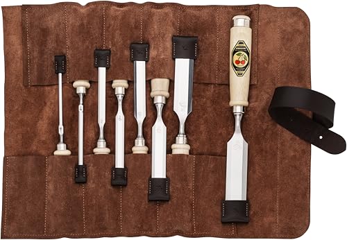 KIRSCHEN Jeu de ciseaux à bois - Lot de 8 ciseaux à bois (4, 6, 10, 12, 16, 20, 26, 30 mm) et étui en daim - 1131002