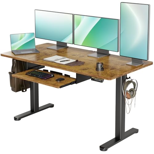 YDN Standing Desk with Keyboard Tray, 55 Inch Height Adjustable