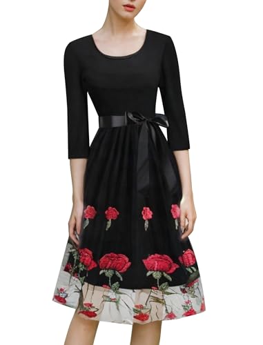 Robe de cocktail femme chic rétro 1950 à motifs papillons en maille
