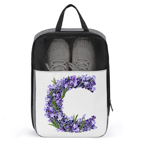 Letter C Lavender Flowers Shoe Bag for Travel Daily Use Anti-dust Storage Carrier Golf Shoe Pouch