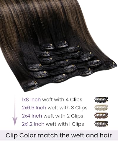 Image of LaaVoo Clip in Hair Extensions Real Human Hair Balayage Easy to Wear | Human Hair Clip In Extensions, Ombre Black To Light Brown Mix Light Blonde, 16 Inch 120g 7pcs, Damage-Free To Natural Hair