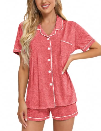 Image of SWOMOG Womens Button Down Pajamas Set Short Sleeve Sleepwear Bride Soft Pj Lounge Sets XS-3XL