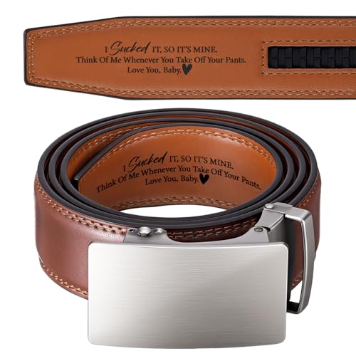 Image of Mens Belt Personalized Engraved I Sucked It So Its Mine Belt Leather Slide Ratchet for Husband Wedding Dress Casual