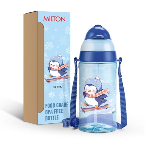 Image of MILTON Smilo 650 Sipper PET Water Bottle for School Kids | Food Grade & BPA Free | Leak Proof & Durable | Easy to Carry Loop | Ideal for Home, School & Office Use, 600 ml, Light Blue
